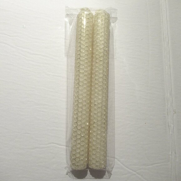 1 Pair, 8" Bees Wax Candles, White w/ Gold Glitter, Handmade, Organic - Picture 1 of 4